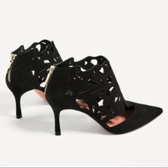 ZARA LASER CUT SUEDE WRAP AROUND HEELS BOOTIES - Picture 2 of 8
